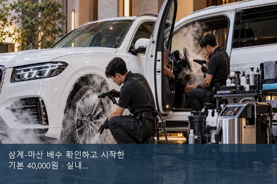삼계-마산 배수 확인하고 시작한 기본 40,000원 · 실내 냄새를 연 기록