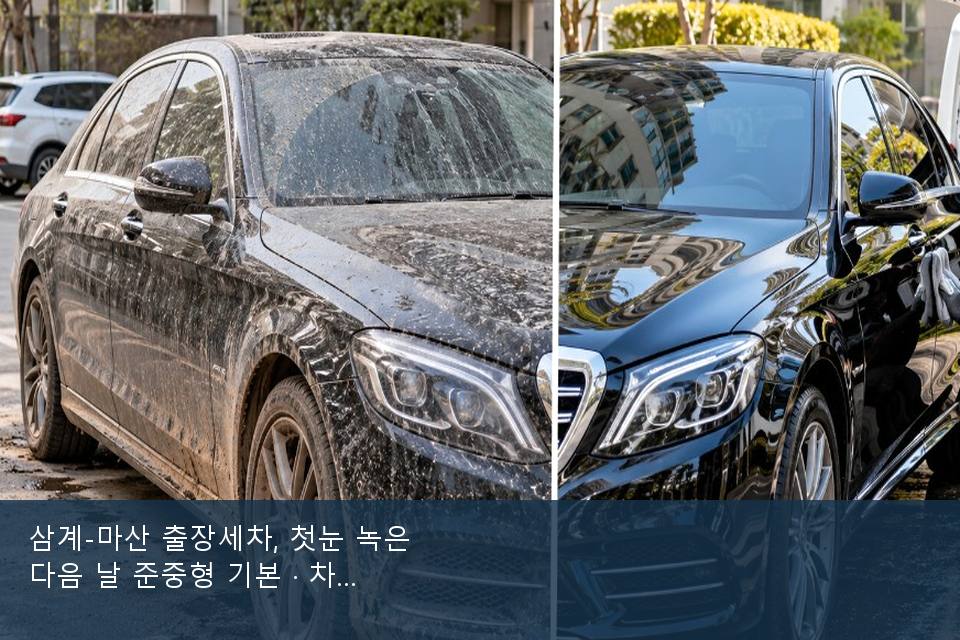 삼계-마산 출장세차, 첫눈 녹은 다음 날 준중형 기본 · 차종 기준 금액